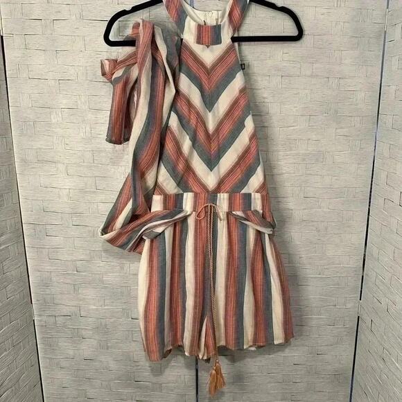 CRYSTAL SKY HI LO SHORTS & SKIRT ONE PIECE HALTER ROMPER Stripped SLEEVELESS - Picture 5 of 14